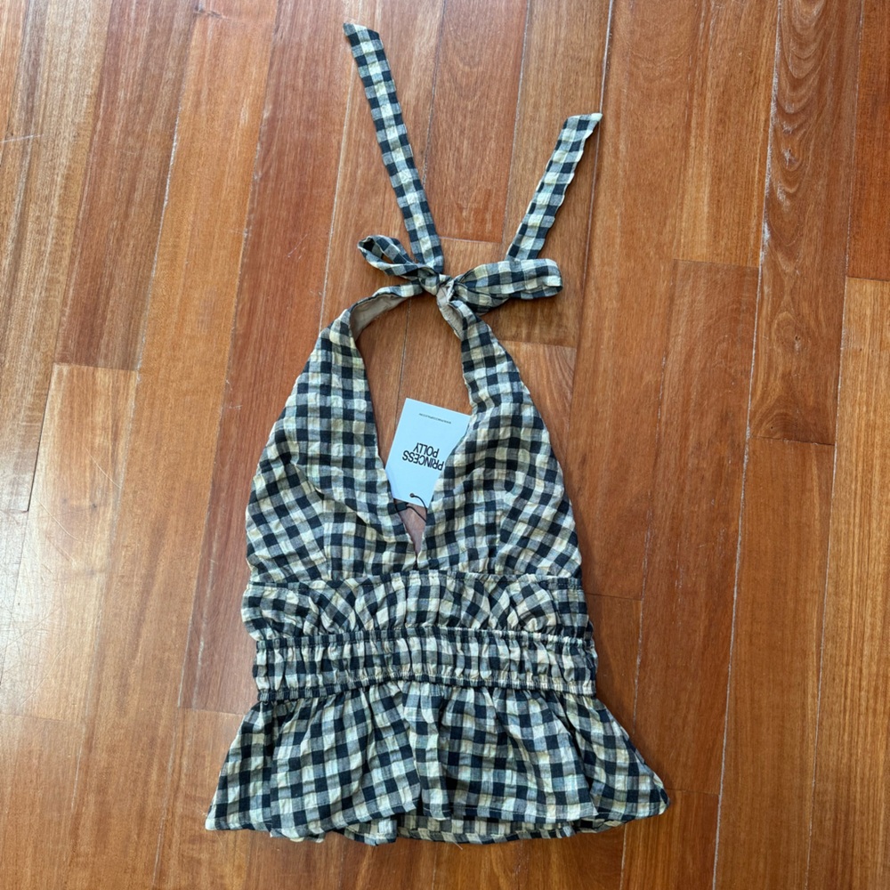 Princess Polly Black and Cream Plaid Crop Top